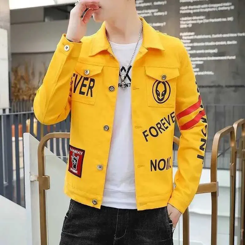 DHgate.com:Yellow Denim Jacket & Slim Fit Jeans - Punk Print