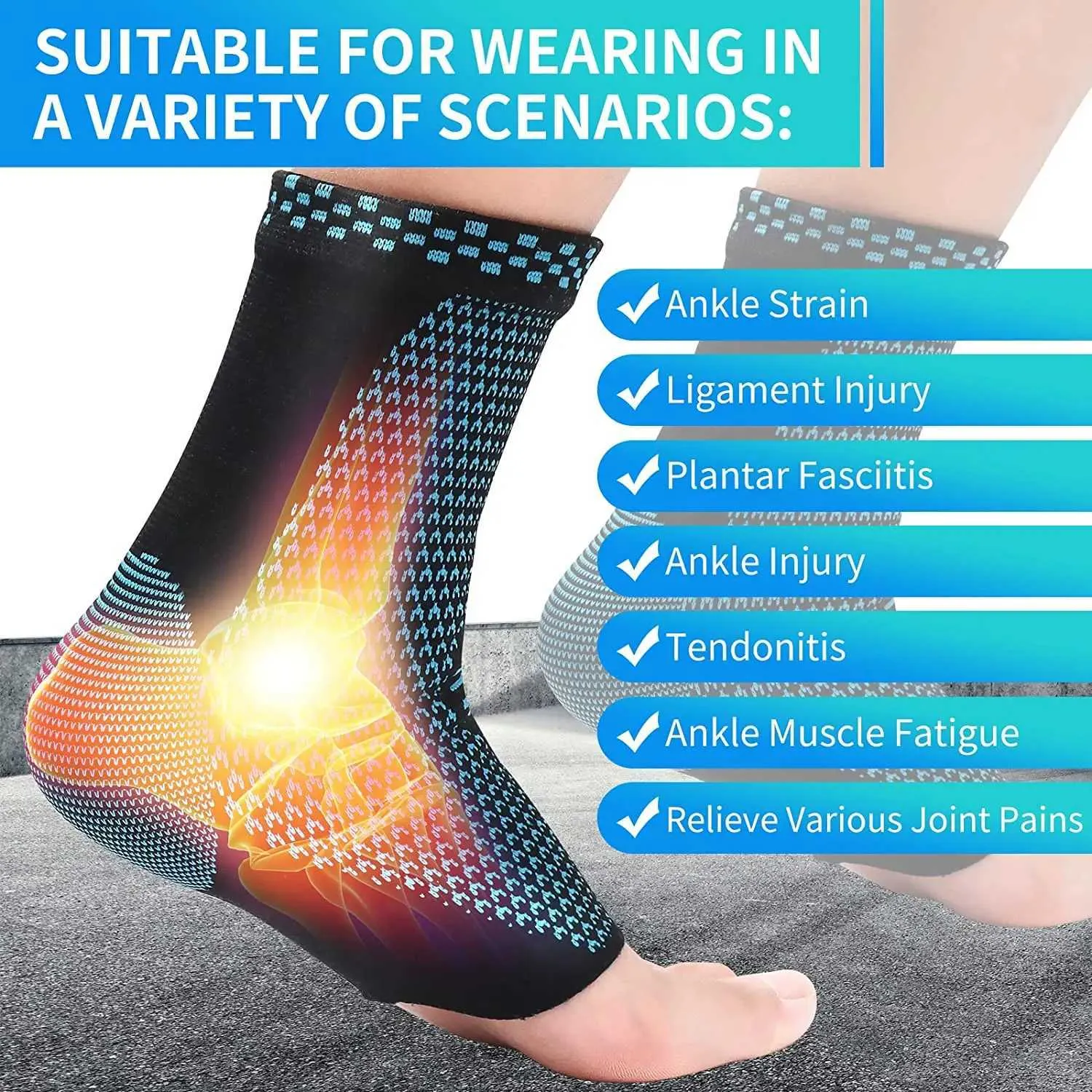 Ankle Support Brace Compression Sleeve Plantar Foot Fasciitis Socks Wrap Sports - View #7