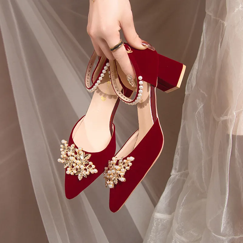 Women s Wedding Shoes 2 in 1 High Heels for Fashion Show Dress Niche Red Bridal Shoes 2024