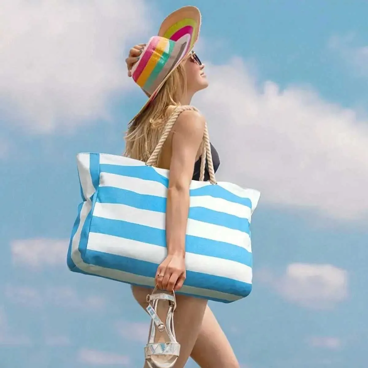 Striped Canvas Beach Tote Bag Large Capacity Shopping Travel Beach Bag For Summer Beach Camping Ideal From Us indiana 5.83 DHgate.Com