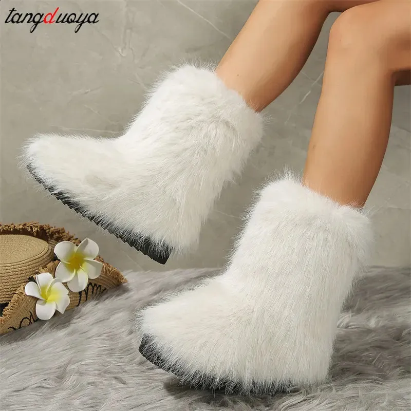 Womens Mid Calf Winter Boots: Fluffy Snow Boots For Women, Y2K