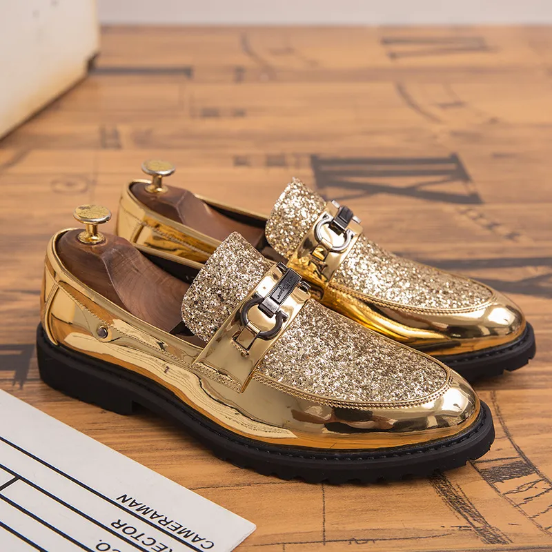 Mens Shiny Dress Shoes: Premium Gold Glitter Slip-Ons, Classic Formal Style  Shop Now!