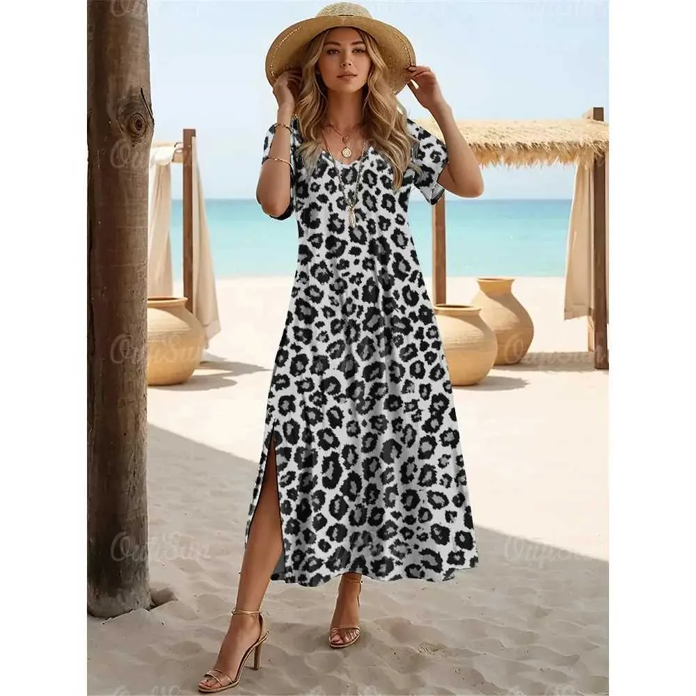 【超目玉】 Leopard Colorful Print for dress maxi Holiday Size Plus Clothing