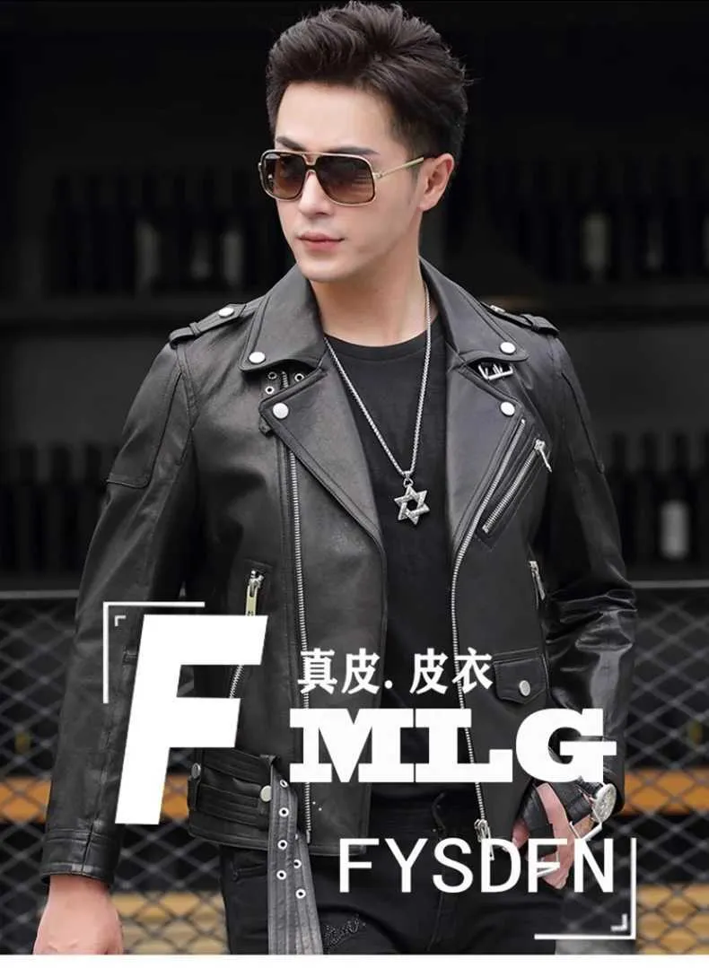Nerazzurri PU Leather Biker Jacket Men Cool Spring Autumn Short