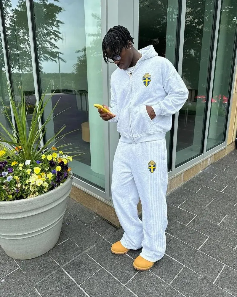 Men's Tracuits European And American Simple Classic Striped Hoodie Two-piece Set Men Street Retro Trendy Tracuit_voghion.com