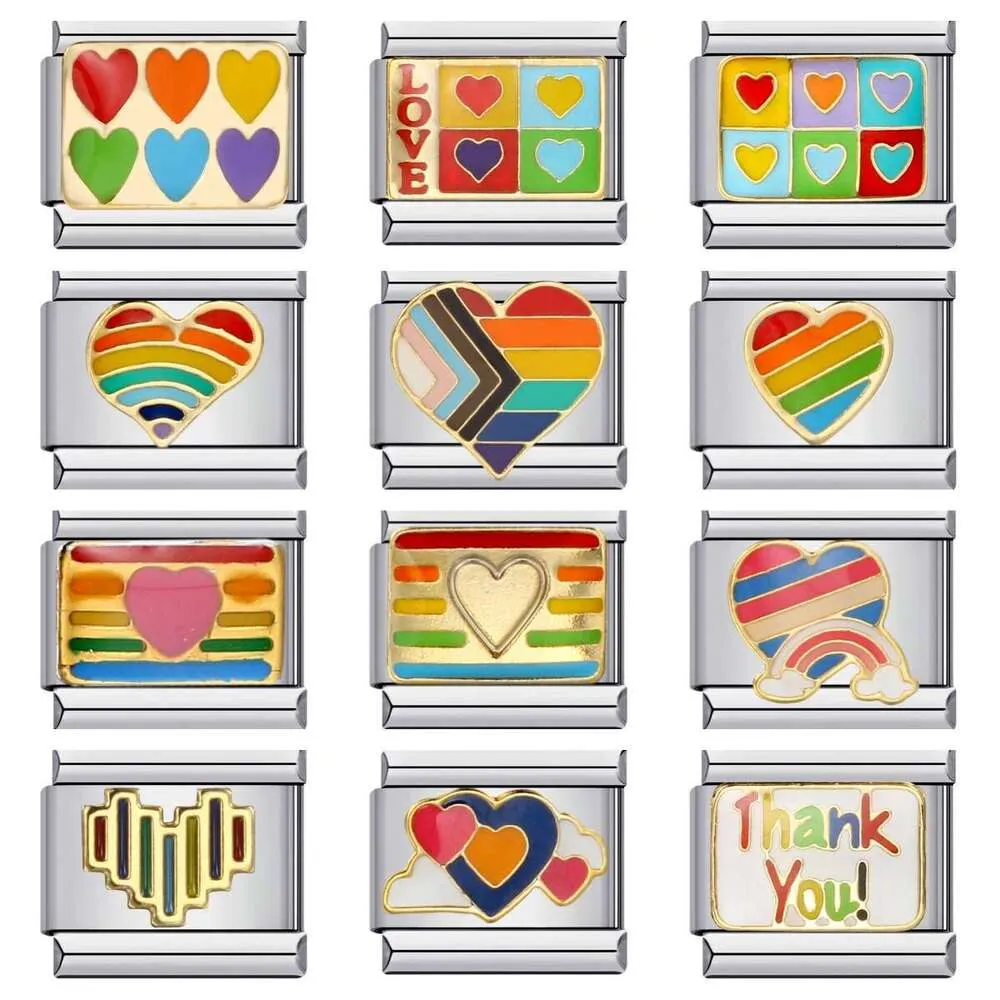 Rainbow Love Bead Elastic Italian Charm Links For Bracelets_voghion.com