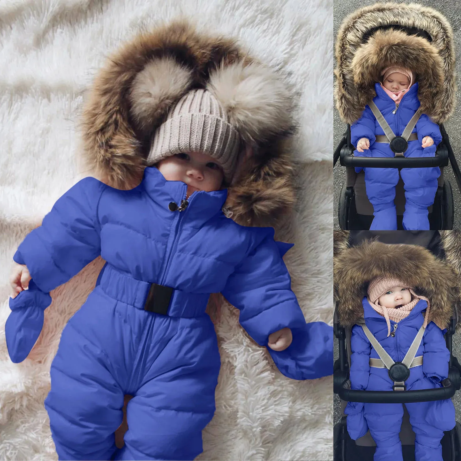 Warm Hooded Snowsuit Jumpsuit for Baby Boys Girls Down Filled