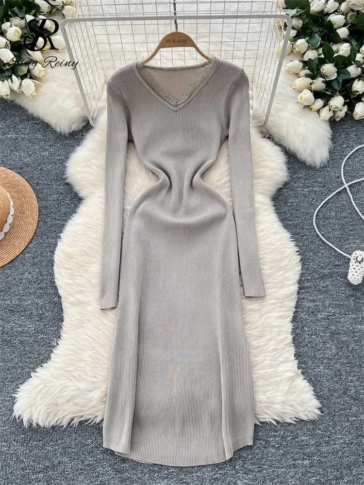 chinese dress ladies Chunky Knit Lace Up Sweater Dress L / Tan main image 1