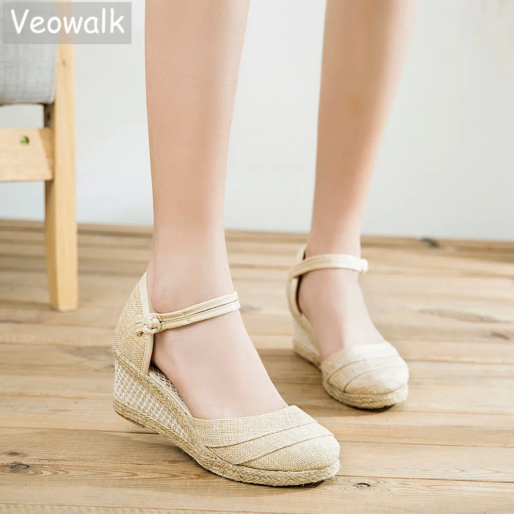 Bohemian Linen Wedge Espadrilles: Handmade Patchwork Sandals, 6cm