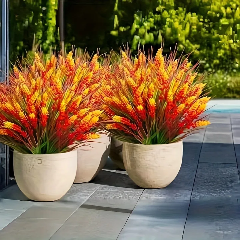 UV Resistant Artificial Fall Flowers Set Faux Mums Greenery for Outdoor ...
