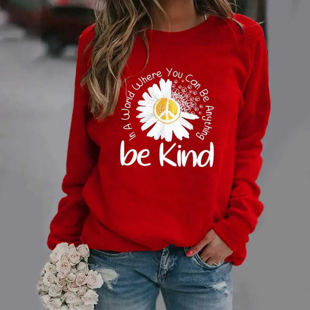 Nice Hoodies Daisy Print Long Sleeved Crew Neck Sweatshirt: Casual
