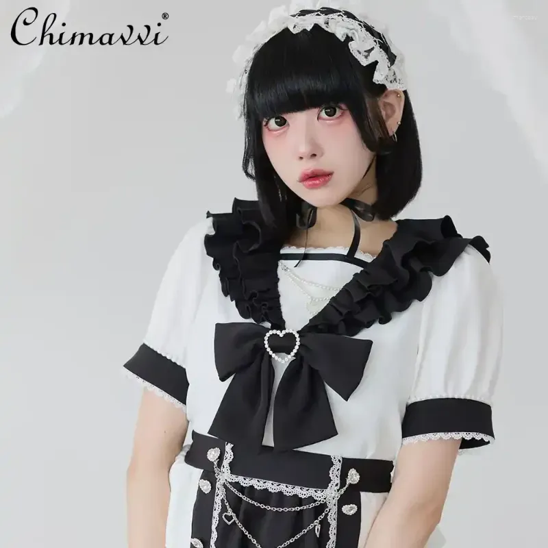 Cute Sailor Blouse: Ruffle Bow Rhinestone Shirt, Ladies Summer Blouses  Shop Now!
