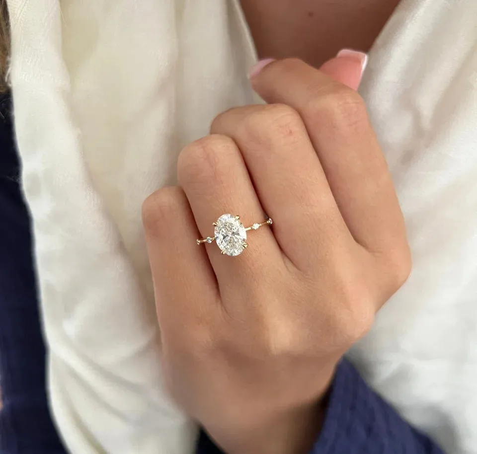 2 CT Oval Lab Grown Diamond Thin Engagement Ring 14k Yellow Gold DEF VS IGI  Certified Wedding Band From Zhao05, $728.92 | DHgate.Com, image size:960x914