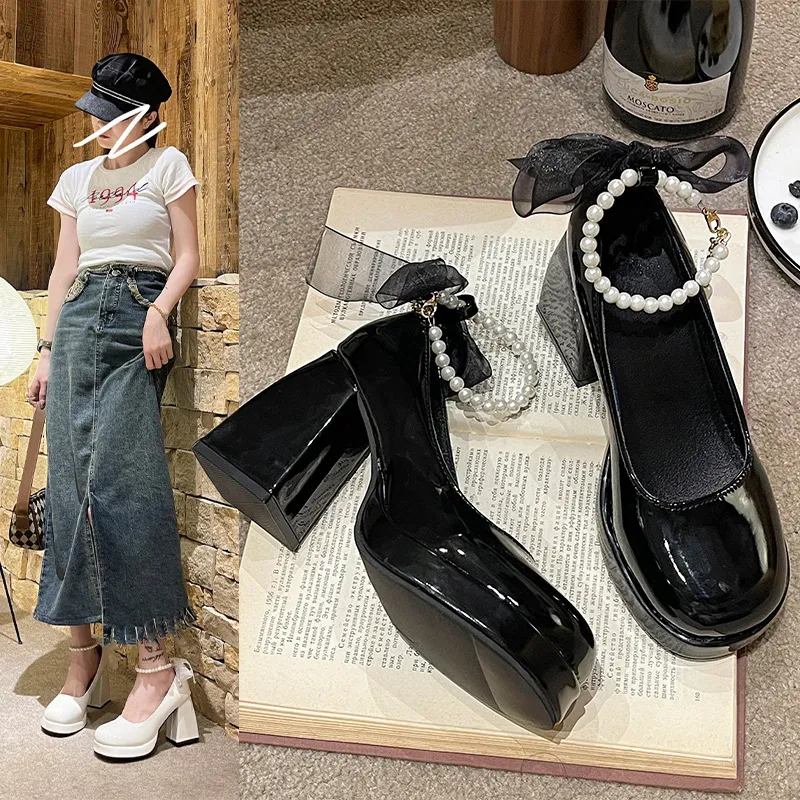 New White Leather Wide Platform Heels For Women Spring Autumn 2024 Collection With Thick Heels And Thick Soles To Increase Height Mary Jane Style From Shisanyi666 35.38 DHgate.Com