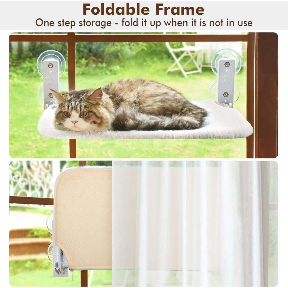 Cordless Window Perch Hammock Wall with Strong Suction Cups Solid Metal Frame and Reversible Cover Foldable Cat Beds for Indoor Cats - Picture 3 Of 8
