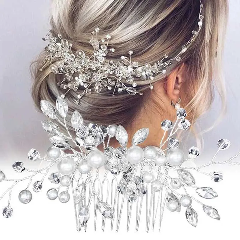 Bridal Pearl Hair Comb with Crystal Flowers - Handmade  display picture 3