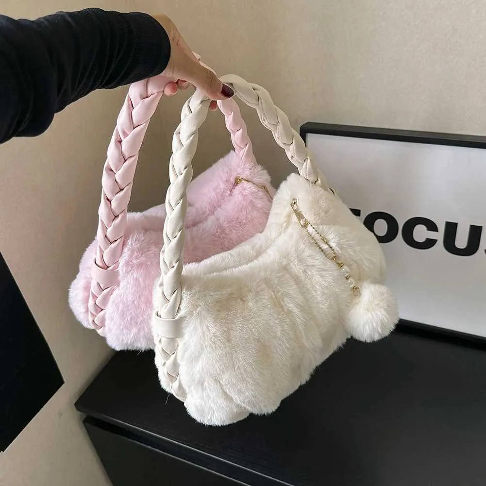 Fashionable Mini Fur Leather Fuzzy Crossbody Bag With PU Woven Belt Pendant And Wallet Y2K Winter Wrist Bag For Women J240905 From Us michigan 27.55 DHgate.Com