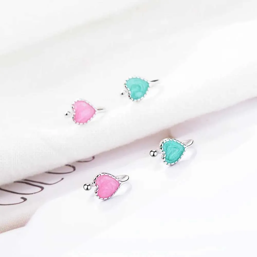 Sterling Silver Heart Ear Cuffs - Pink & Green - Clip On  display picture 3