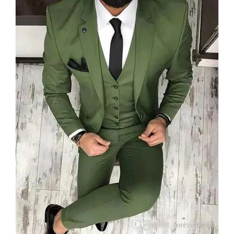 Men s Olive Green Slim Fit Tailcoat with Notch Lapels