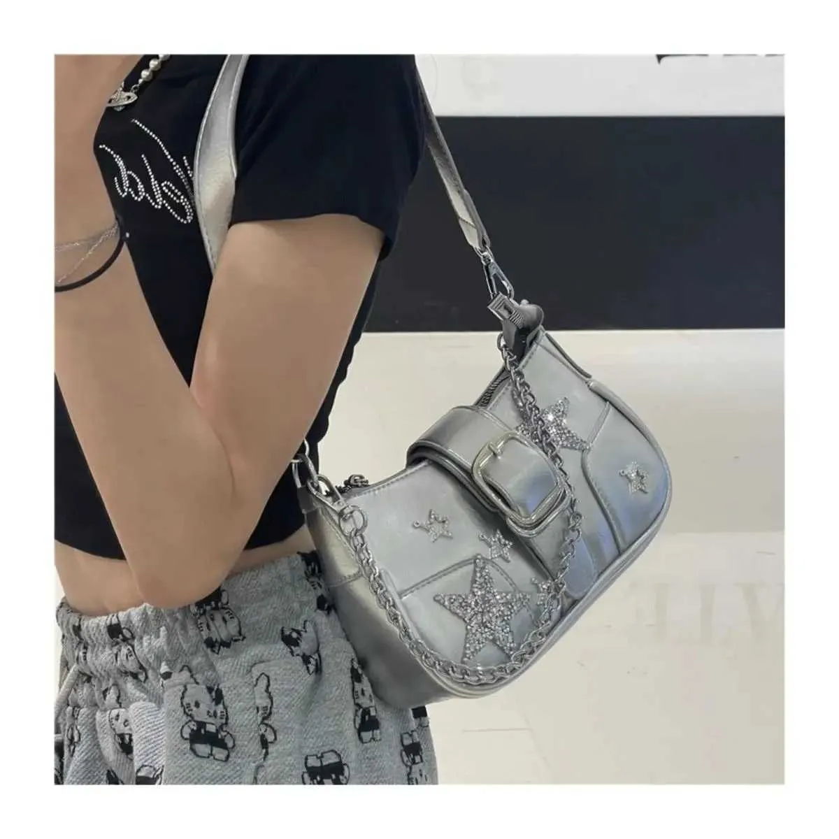 Y2K Shoulder Bag: Silver Chain Pu Leather Handbag For From