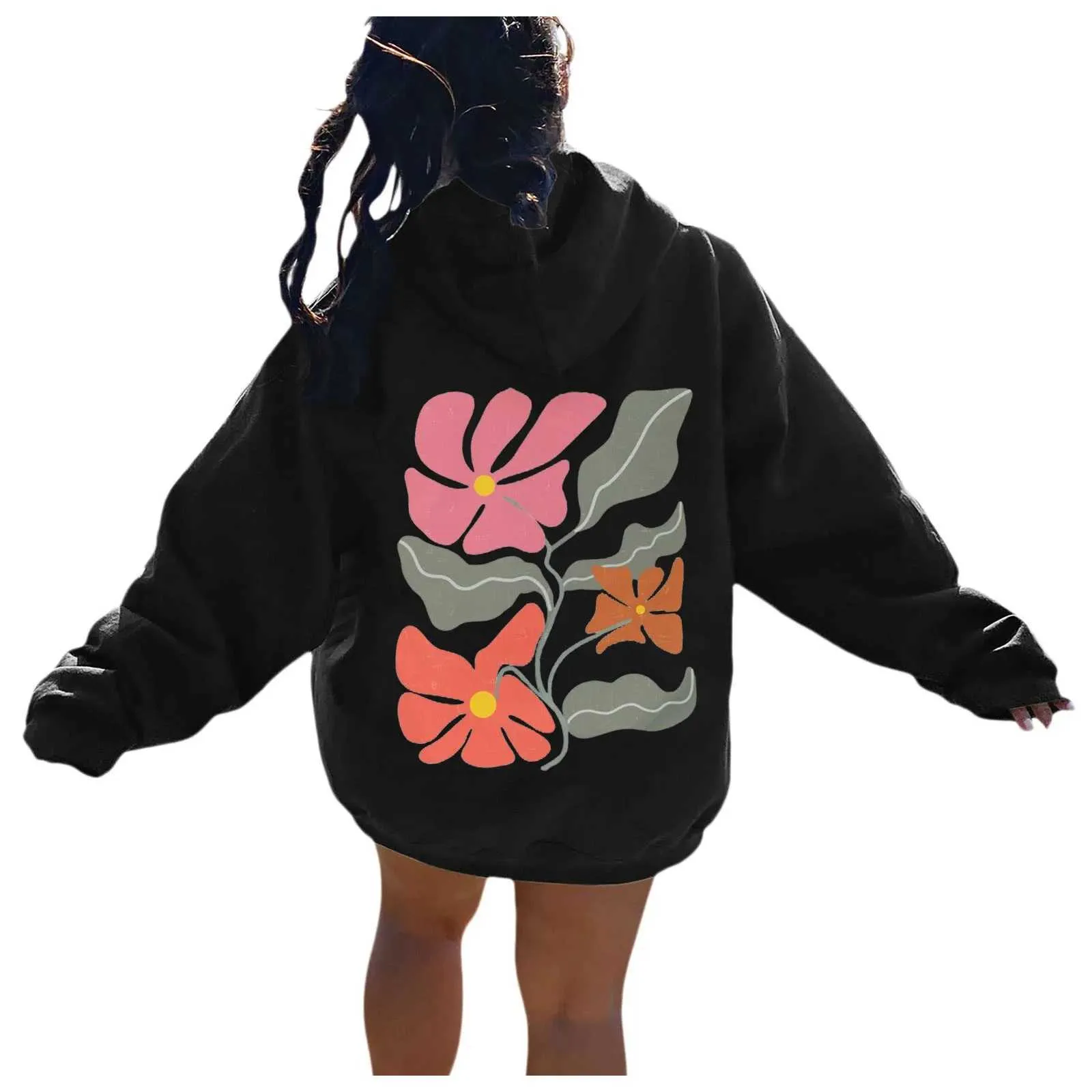 Korean Version Floral Manga Graphic Hoodies Aesthetic Sweatshirt