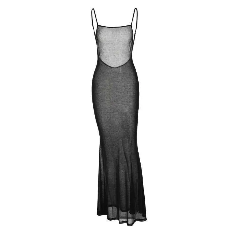 knee length dresses for ladies Black Maxi Dress With Strappy Back And Slit main image 1