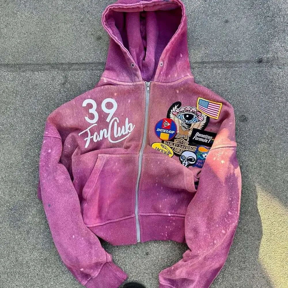 Y2K Gothic Zipper zip up hoodie with Multi-Color Pattern