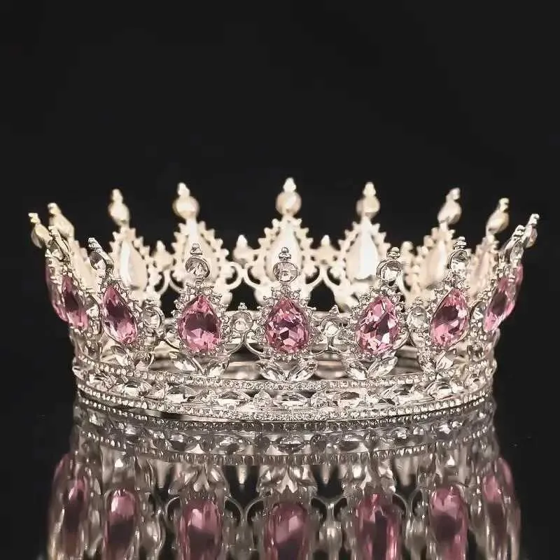 Festival & Party Crown - Baroque Rhinestone Bride Tiara For Prom, Pageant, Birthday & Costume (Red, 18cm)