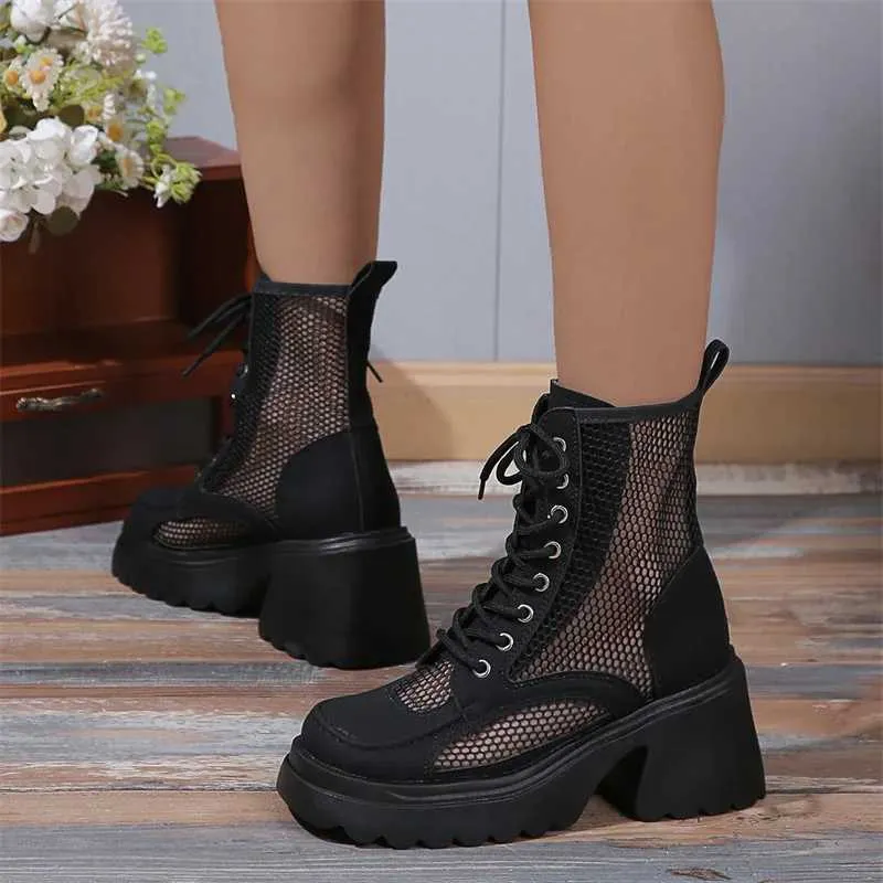 Chunky Heels For Women Summer Breathable Ankle Boots, Platform