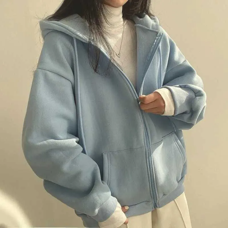 Women Harajuku Zip Up Hoodie Sweatshirt Vintage Long Sleeve