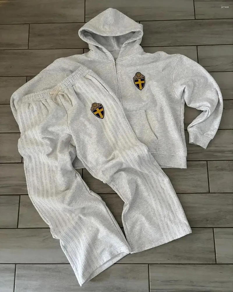 Men's Tracuits European And American Simple Classic Striped Hoodie Two-piece Set Men Street Retro Trendy Tracuit_voghion.com