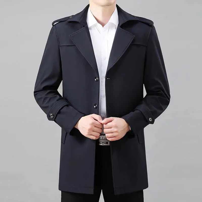 Mens Mid-Length Trench Coat Spring Summer Business Casual