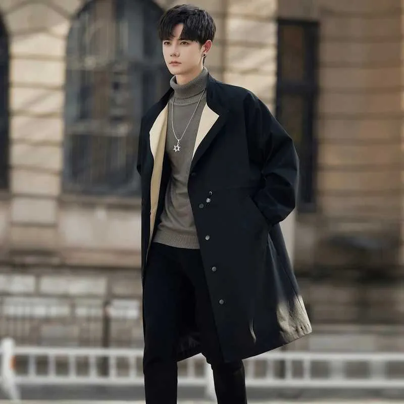 Men's Long Trench Coat Spring and Autumn Paisley Pattern Windproof