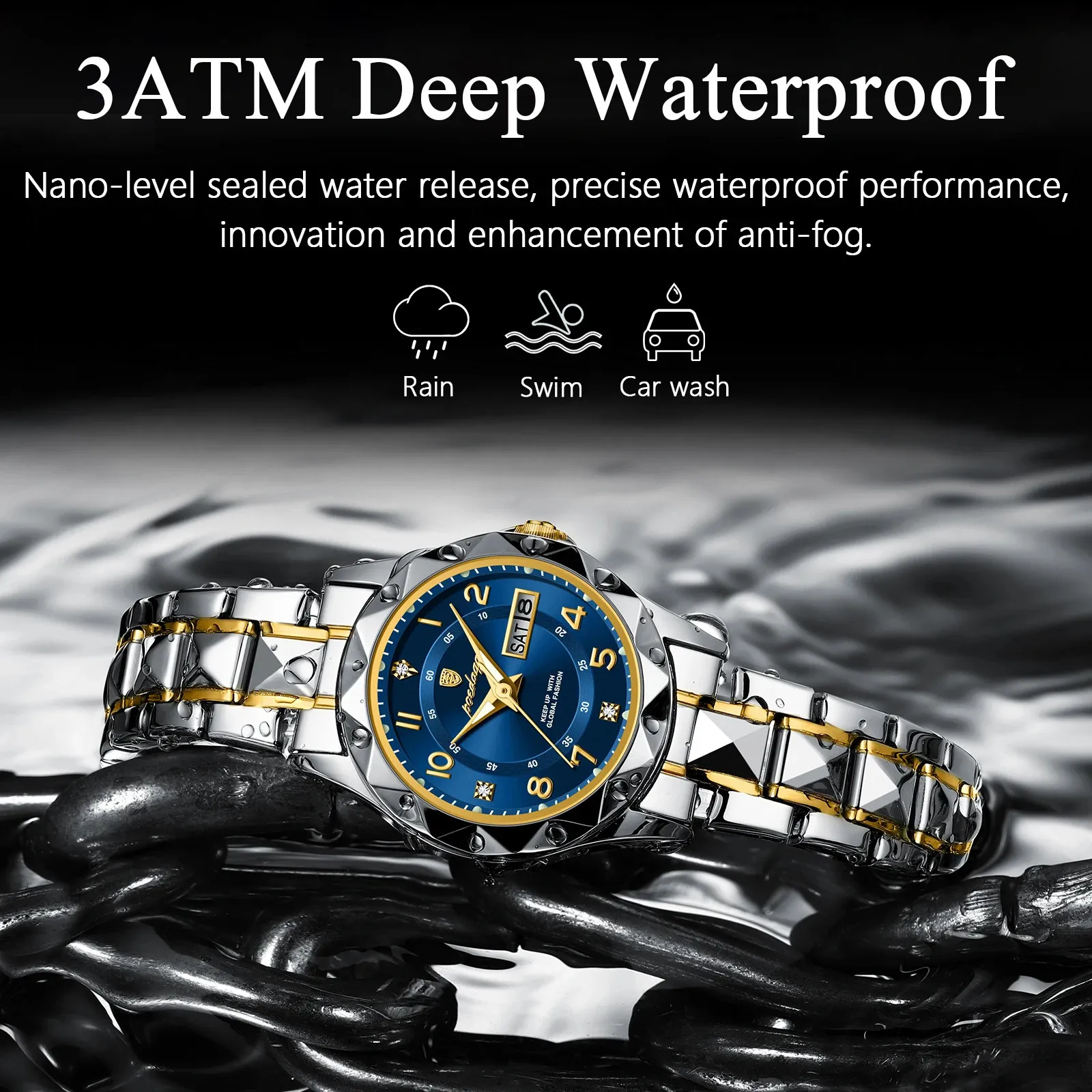 Womens Stainless Steel Dress Watch with Luminous Date & Week  display picture 2
