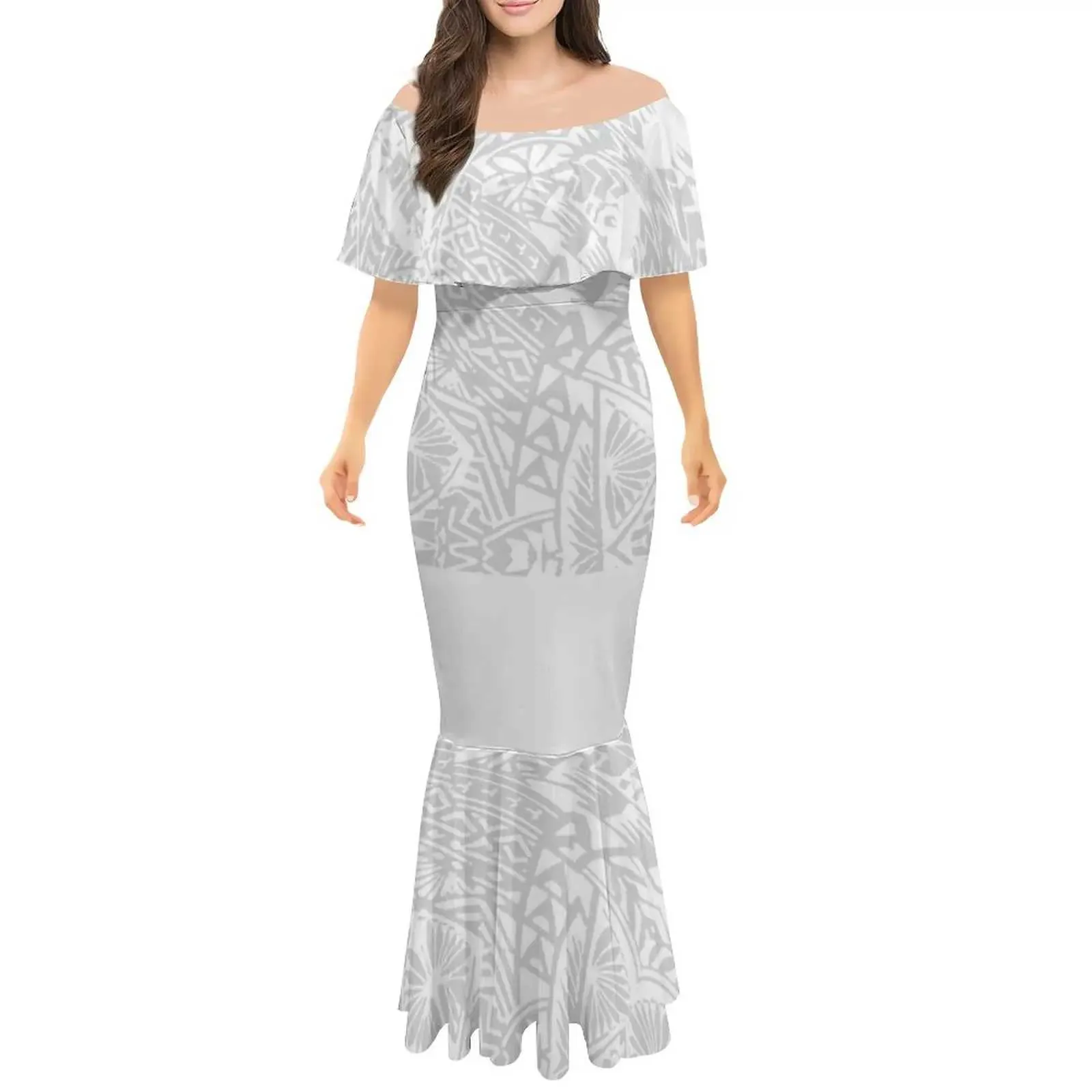 Plus Size Womens Floor-Length Chiffon Dress Pullover Short Sleeve White  Samoa Polynesian Design from Dhgate Basic & Casual Dresses - price 31.56