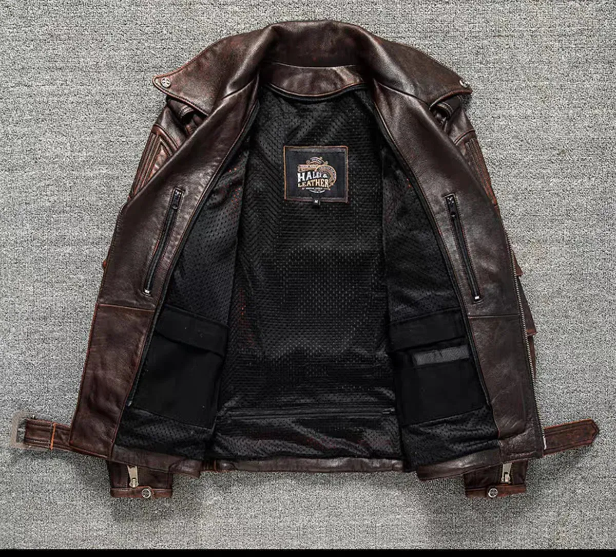 【汚れなし】RETRO SYNTHETIC LEATHER JACKET Mens Genuine Leather Motorcycle Jacket - Vintage Retro Moto