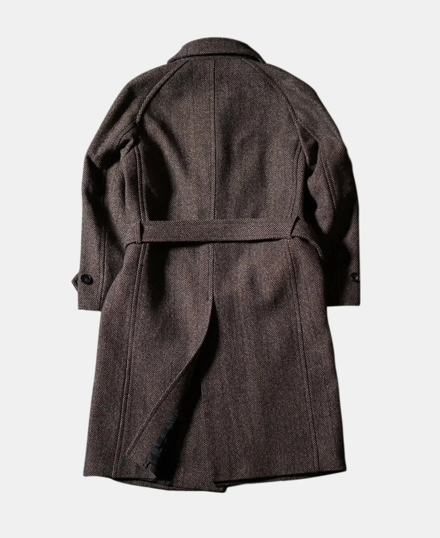 Mens Wool Overcoat Herringbone Tweed Balmacaan Coat: Elegant