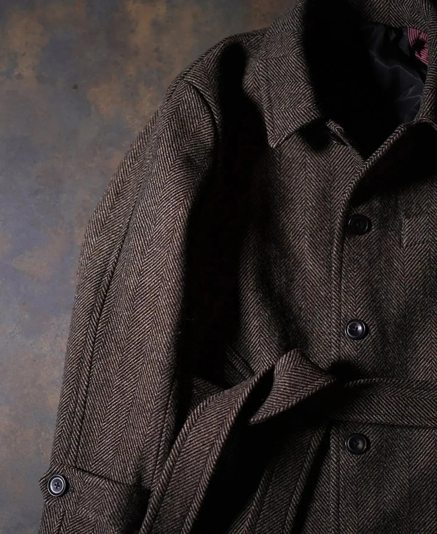 Mens Wool Overcoat Herringbone Tweed Balmacaan Coat: Elegant