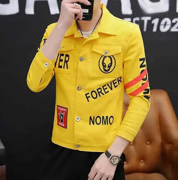 DHgate.com:Yellow Denim Jacket & Slim Fit Jeans - Punk Print
