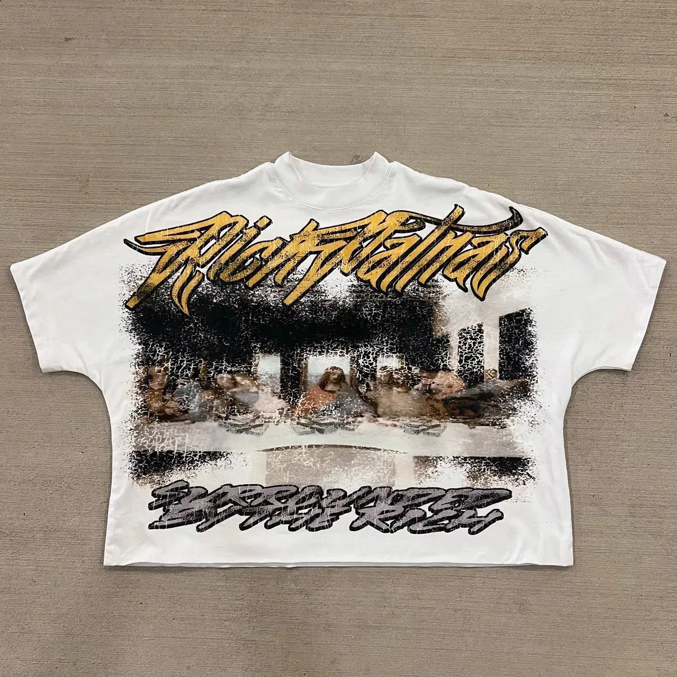 Unisex Acetate Cotton Blend Retro Graphic Loose Short Sleeve T
