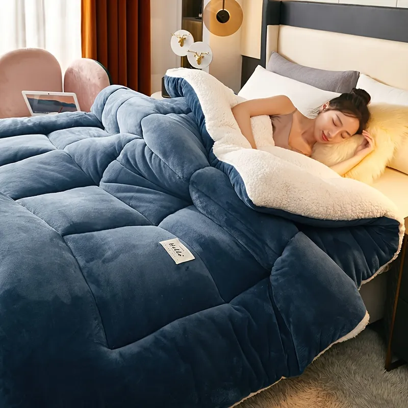 Double-Sided Wool Blanket Fleece Sheepskin, Grid Pattern, All