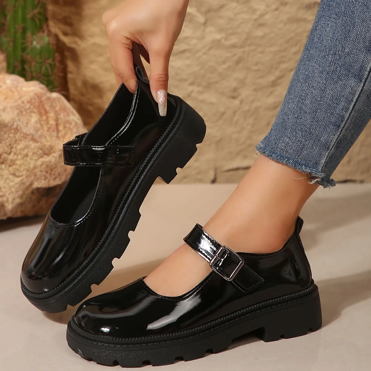Save Big on Bulk Black Mary Jane Pumps Black Mary Jane Pumps: Women's Retro  Loafers With Buckle Spring/Autumn Leather Uniform Shoes Best Deals on