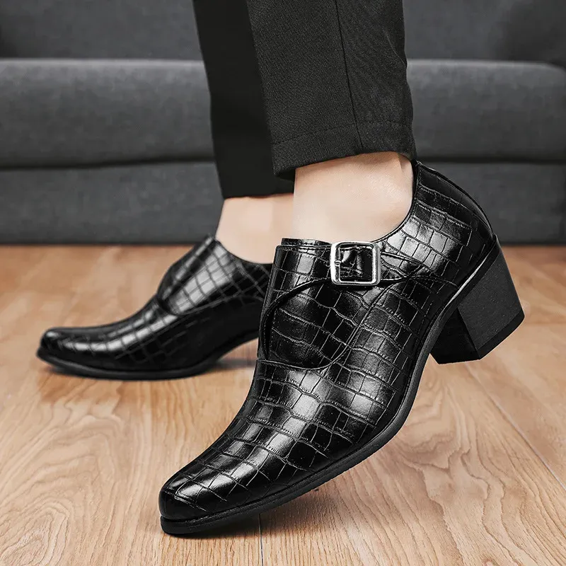 black dress shoes with buckle Men's Black Buckle Classic Square Toe Slip On Loafers Dress Shoes, Black, Sz 10.5