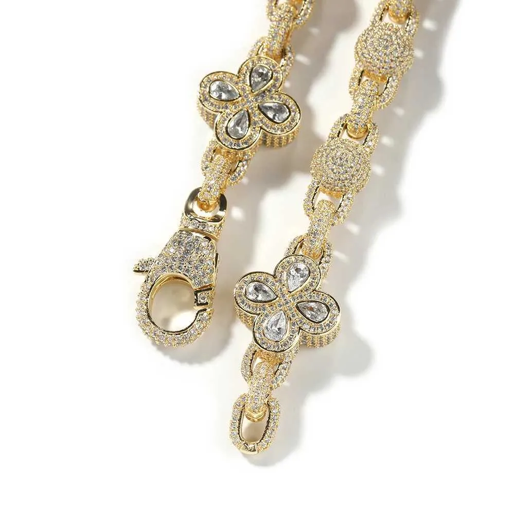 Pendant Necklaces BLING KING Four Leaf Clover Beaded Chain Necklace Micro Paved Cubic Zirconia Bracelet Hip Hop Jewelry_voghion.com