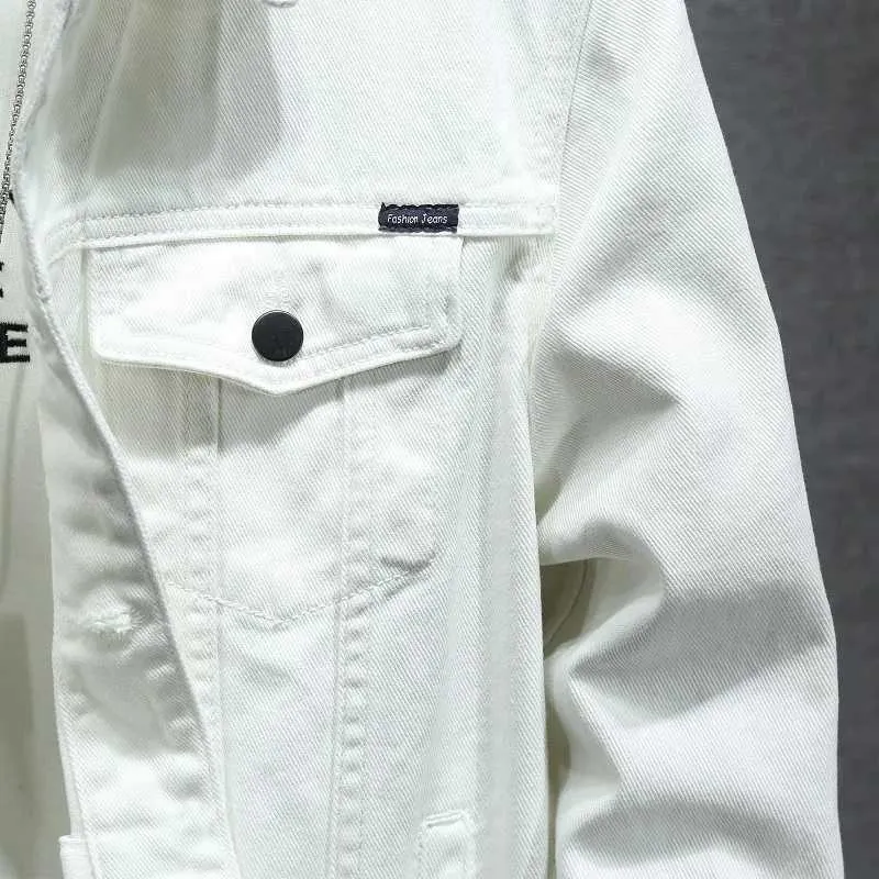 Mens Black & White Denim Jacket - Casual, Elastic