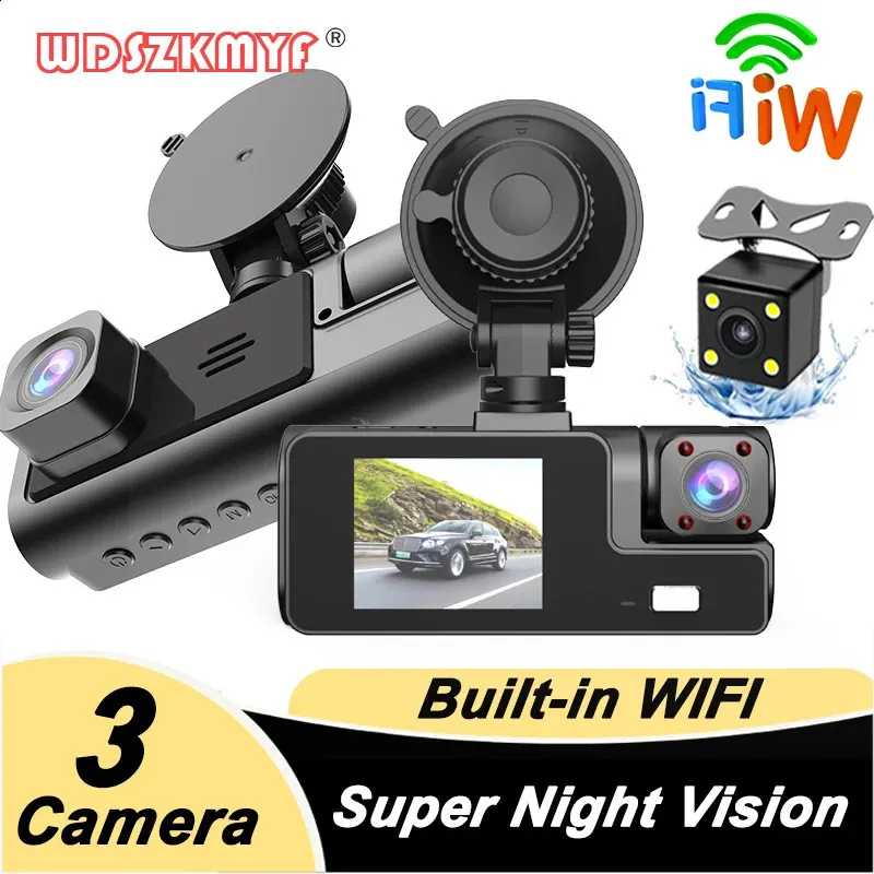 3-Lens 1080P Dash Cam with WiFi Rear View Camera Black Box Car