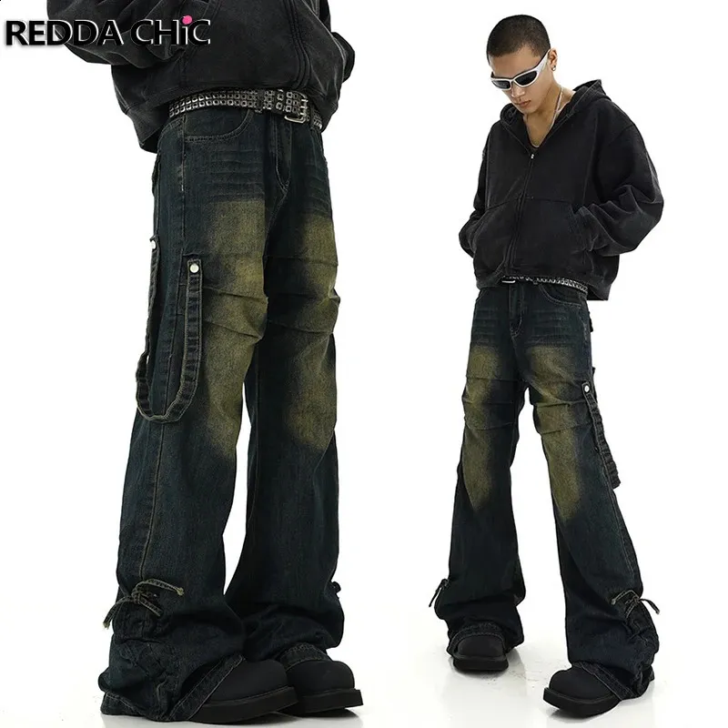 Mens Drawstring Wide Leg Flare Jeans - Deconstructed Mens Drawstring Wide Leg Flare Jeans - Deconstructed
