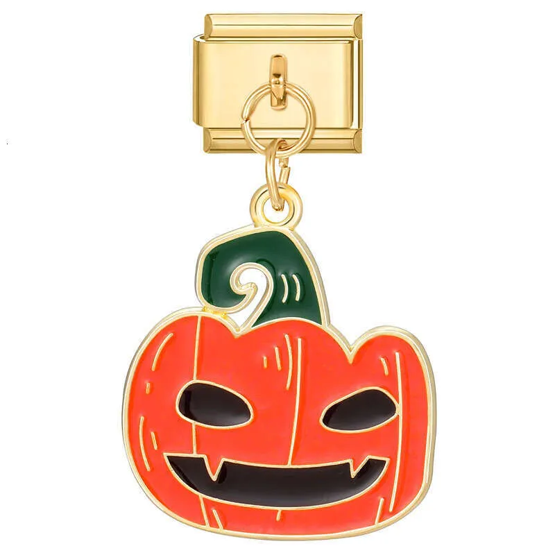 Novo pingente de abóbora dourado para o Halloween, com berloques italianos, para pulseira de aço inoxidável de 9 mm._voghion.com