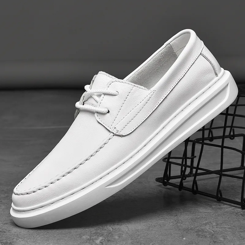 Men White Flat Loafers Spring Summer White Shoes Men Loafers Flat