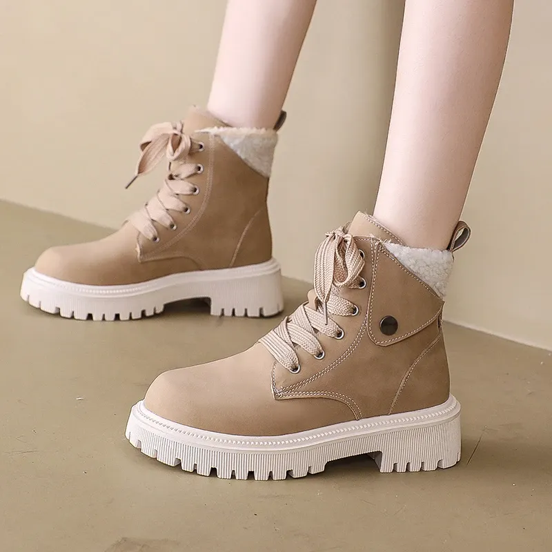 Waterproof Round Toe Winter Boots Warm Stylish Lace-Up